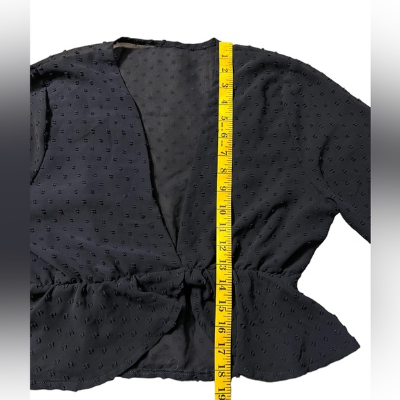 Long Sleeve Swiss Dot Navy Blue Crop Top - Picture 5 of 6